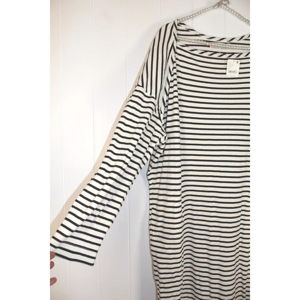 Free People Free Est Tivoli Maxi Black/Ivory Striped Oversize Dress NWT SZ XL